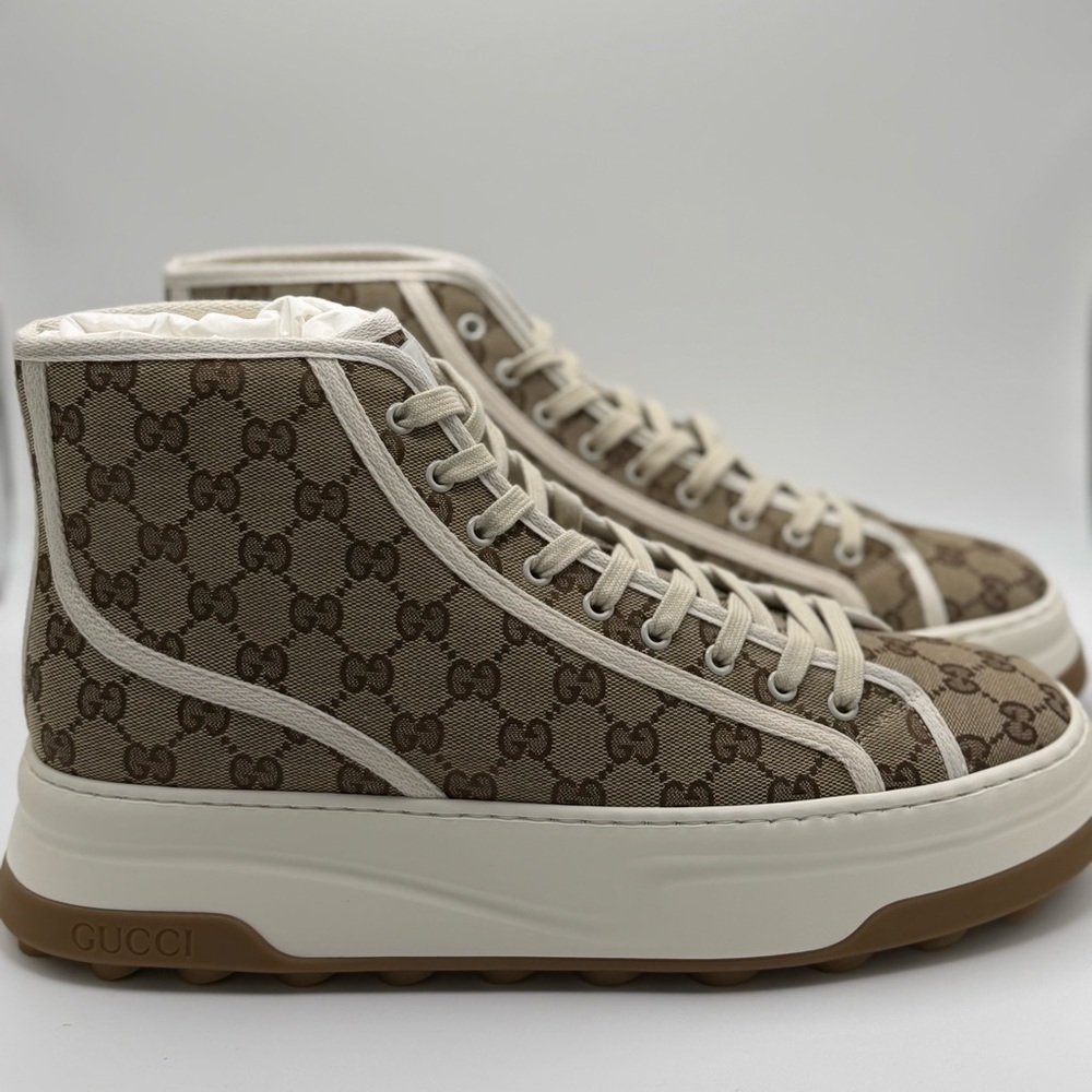 Gucci Mens Beige GG Canvas Tennis 1977 High Top Sneakers 13